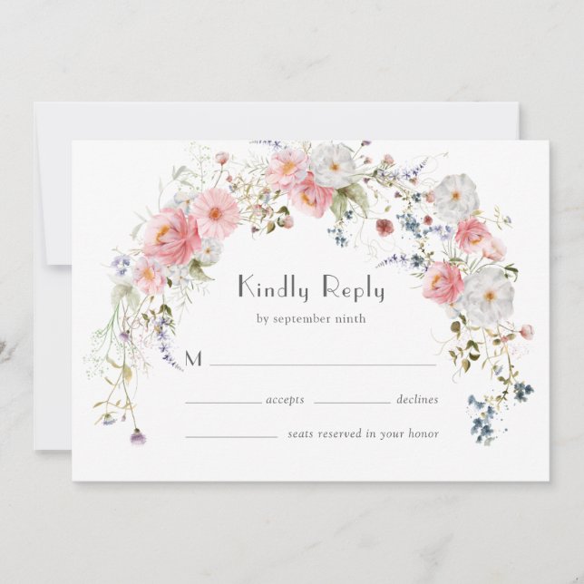 Save The Date Fleurs sauvages de printemps Arch rose blanc RSVP  (Devant)