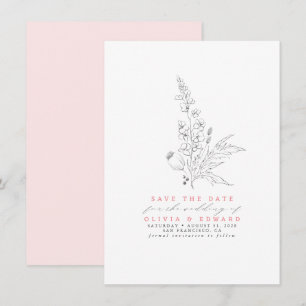 Save The Date Fleurs sauvages dessinés à la main rose Enregistre