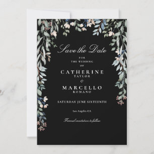 Save The Date Fleurs sauvages Floral Mariage Noir et Blanc