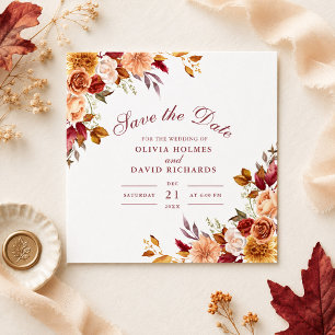 Save The Date Fleurs Sauvages Mariage Terracotta Orange Brûlé Mo