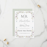 Fleurs Sauvages Modernes Monogramme Vert Mariage