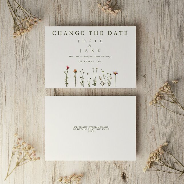 Save The Date Fleurs sauvages Modifier la date (Wild Flowers Change the Date Save The Date card.)