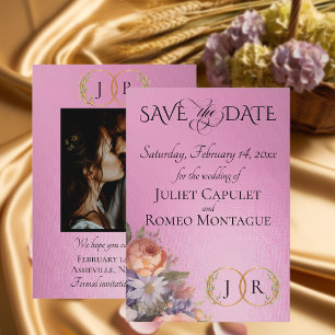 Save The Date Fleurs sauvages, monogramme photo et feuille - Ros