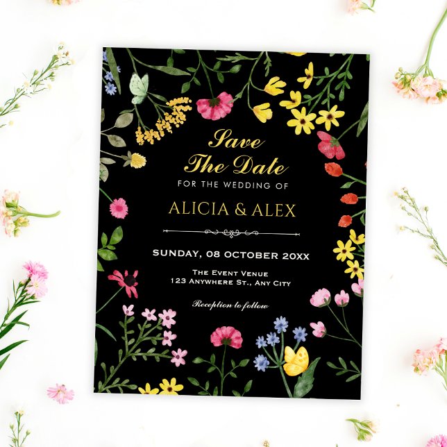 Save The Date Fleurs sauvages noires (Créateur téléchargé)