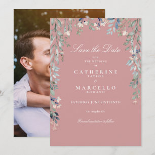 Save The Date Fleurs sauvages rose poussiéreuse Photo Florale Ma