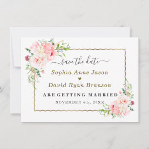 Save The Date Fleurs sauvages roses dorées Mariage Calligraphie 