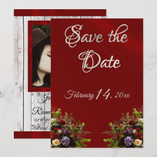 Save The Date Fleurs sauvages, Ruban & Photo - Rouge