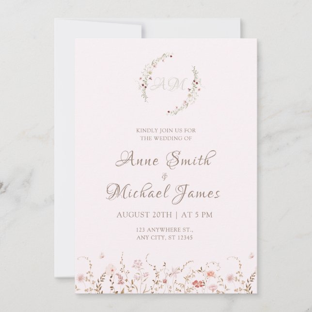 Save The Date Fleurs sauvages rustiques avec florale bohème de c (Devant)