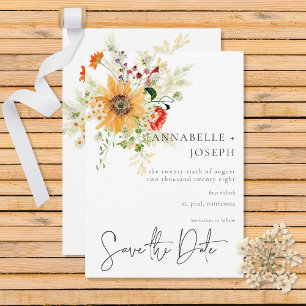 Save The Date Fleurs sauvages rustiques d'été & Tournesols