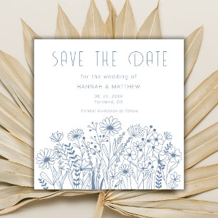Save The Date Fleurs sauvages Simple Élégant Bohème Bleu Poussié