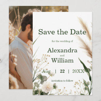 Save The Date Fleurs sauvages vert sauge et herbes de la pampa E