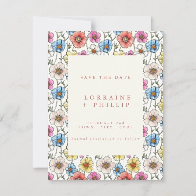 Save The Date Fleurs sauvages vibreuses sans couture motif maria (Devant)