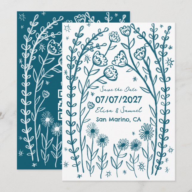 Save The Date Fleurs Sauvages Vignes Mariage Enregistrer la Date (Devant / Derrière)