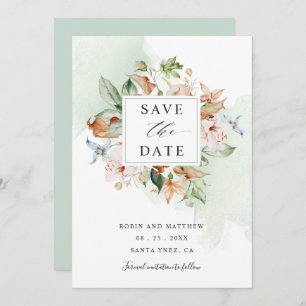 Save The Date Fleurs terrestres et Mariage floral vert Sage Écon