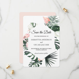 Save The Date Fleurs tropicales et beauté Flamant rose rose