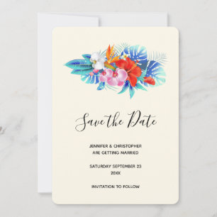 Save The Date Fleurs tropicales exotiques - Rose & Aqua