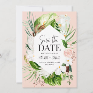 Save The Date Fleurs tropicales rose, sarcelle et orchidée