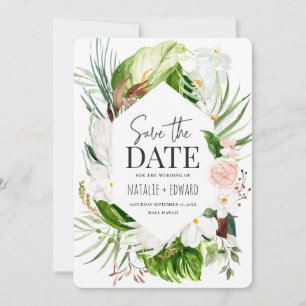 Save The Date Fleurs tropicales rose, sarcelle et orchidée
