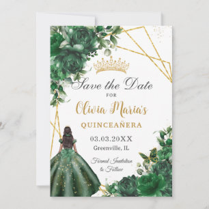 Save The Date Fleurs vert émeraude chic Brown fille Quinceañera