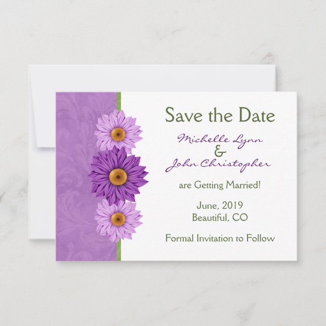 Save The Date Fleurs vertes et violettes jolies Mariage (Devant)