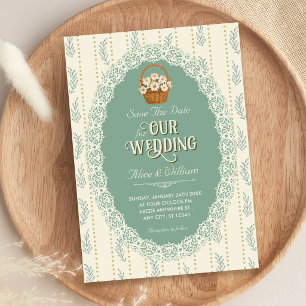 Save The Date Fleurs vintage vert crème