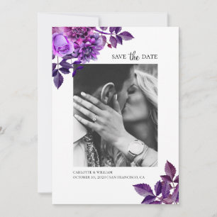 Save The Date Fleurs violettes à l'aquarelle. Photo florale lila