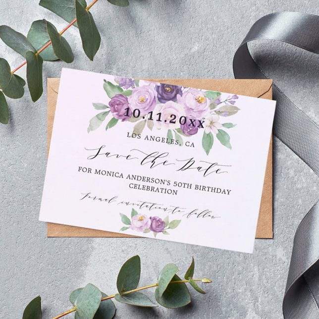 Save The Date Fleurs violettes de fête d'anniversaire (Créateur téléchargé)
