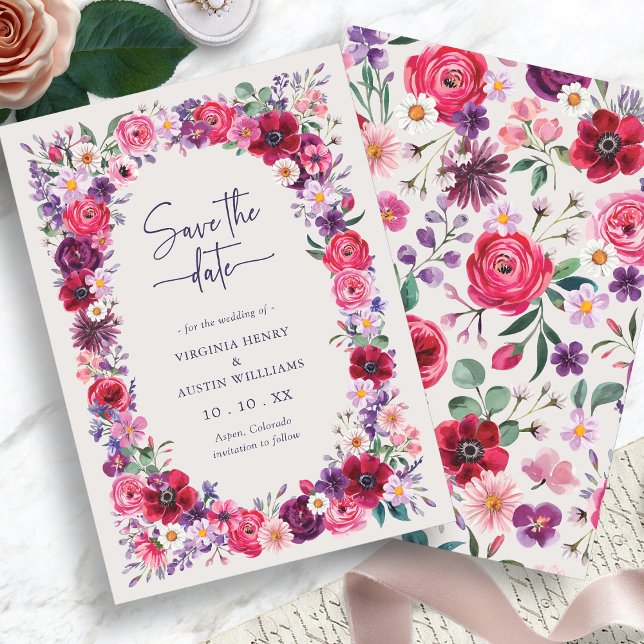 Save The Date Fleurs Vives et Audacieuses (Bold Bright Floral Save The Date Card by Painted Paperie
)