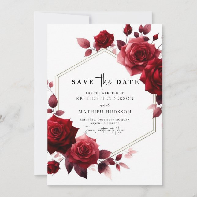 Save The Date Fleurs Whimsical Crimson Mariage rouge (Devant)