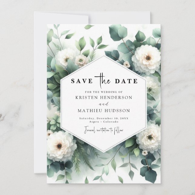 Save The Date Fleurs Whimsical Eucalyptus Mariage numérique (Devant)