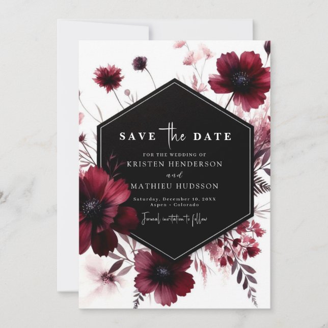 Save The Date Fleurs Whimsical Mariage Bourgogne (Devant)