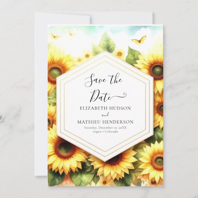 Save The Date Fleurs Whimsical Mariage de tournesol (Devant)