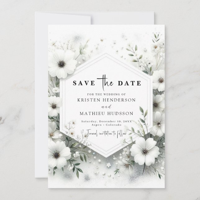 Save The Date Fleurs Whimsical Mariage Floral Blanc (Devant)
