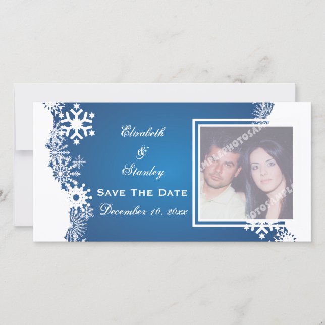 Save The Date Flocon de neige bleu blanc mariage d'hiver Enregis (Devant)