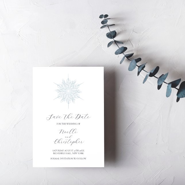 Save The Date Flocon de neige bleu glace Élégant Mariage d'hiver (Créateur téléchargé)
