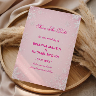 Save The Date Flocon de neige givré rose hiver sérénité
