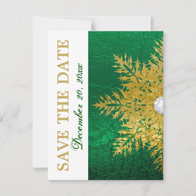 Save The Date Flocon de neige or émeraude vert mariage Enregistr (Devant)