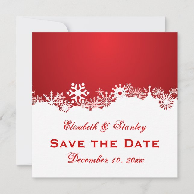 Save The Date Flocon de neige rouge blanc mariage d'hiver Enregi (Devant)