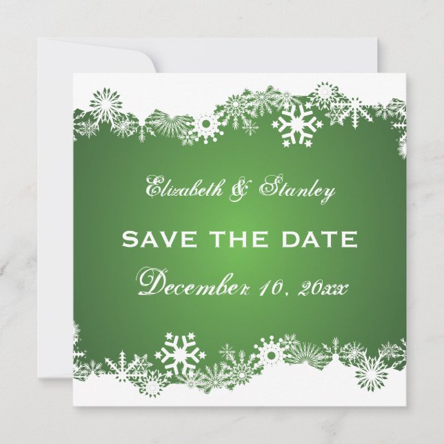 Save The Date Flocon de neige vert blanc mariage d'hiver Enregis (Devant)