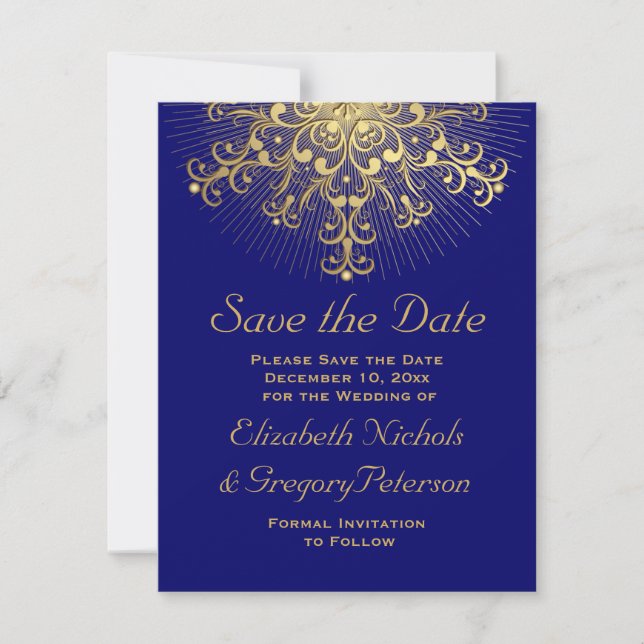 Save The Date Flocon d'or bleu mariage d'hiver Enregistrer la da (Devant)
