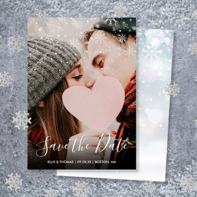 Save The Date Flocons de neige élégants Script Photo (Winter Snowflakes Elegant Script Photo Save The Date)