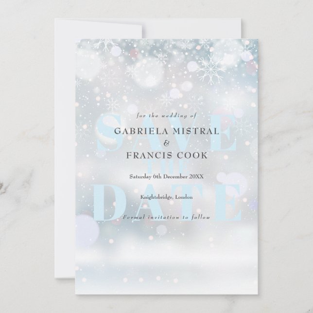 Save The Date Flocons de neige pour mariage d'hiver (Devant)