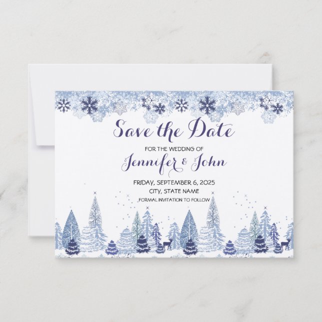 Save The Date Flocons de neige rustiques Mariage d'hiver (Devant)