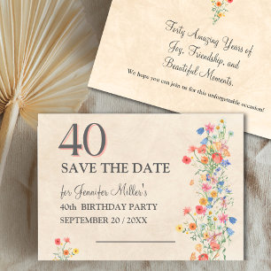 Save The Date Floral 40e anniversaire - Élégant Fleur sauvage 40