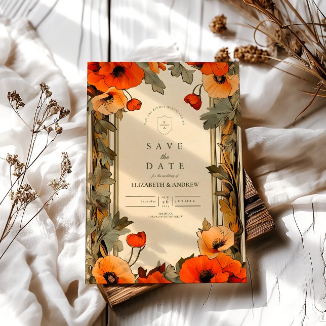 Save The Date Floral Art Nouveau Mariage de pavot décoratif (Créateur téléchargé)
