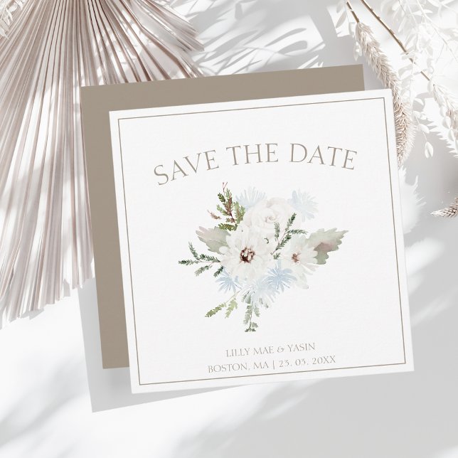 Save The Date Floral blanc d'hiver et Mariage de Noël Taupe (Créateur téléchargé)