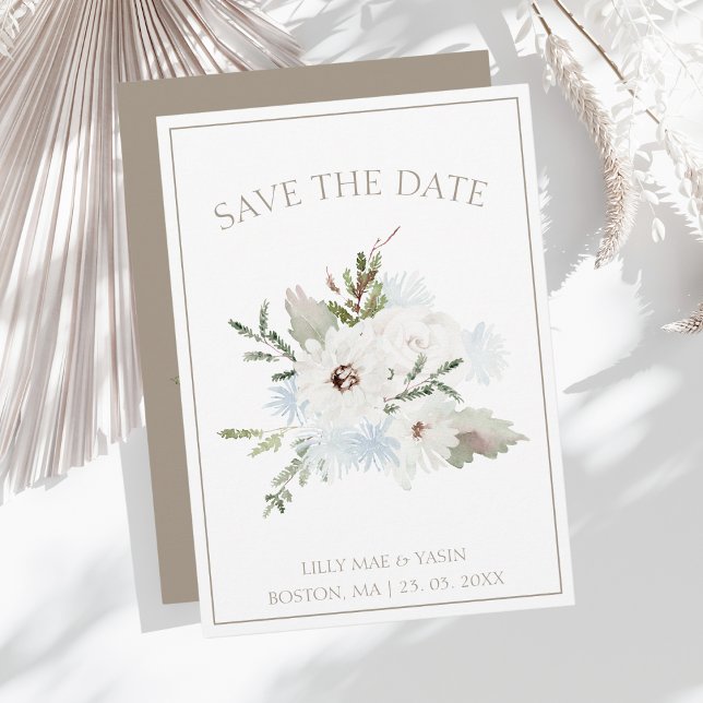 Save The Date Floral blanc d'hiver et Mariage de Noël Taupe (Créateur téléchargé)