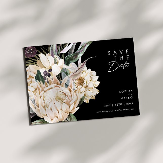 Save The Date Floral blanc | Noir Horizontal Enregistrer La Date (Créateur téléchargé)