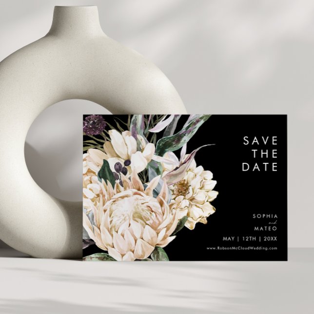 Save The Date Floral blanc | Noir Horizontal Enregistrer La Date (Créateur téléchargé)