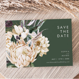 Save The Date Floral blanc Vert foncé Horizontal Enregistrer L